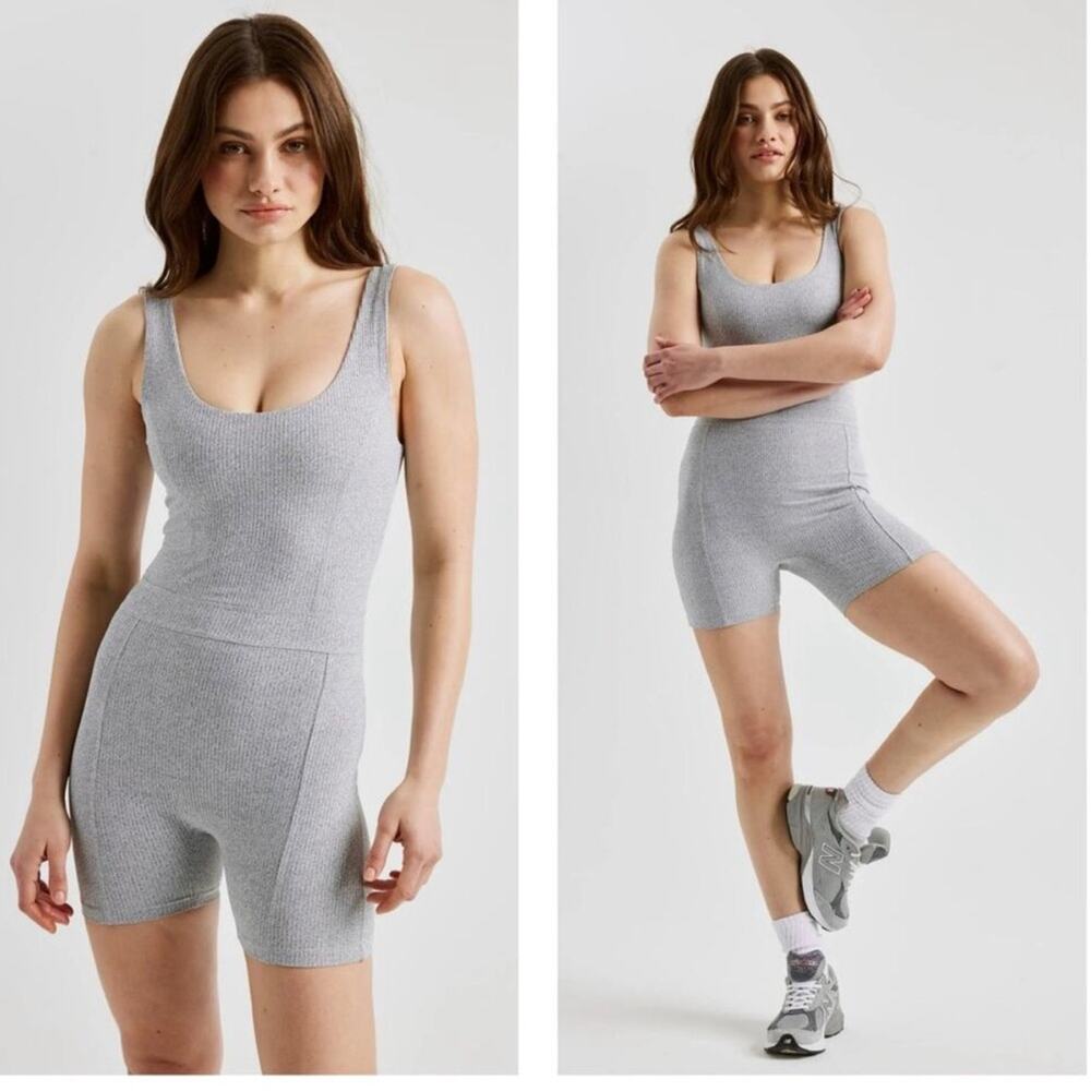 Years Of Ours Johanna Gray Rib Romper One Piece Sz S